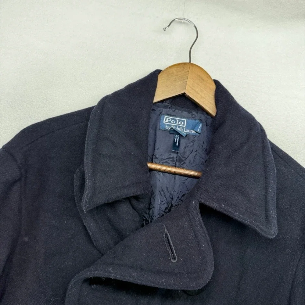 Polo Ralph Lauren Pea Coat Mens Medium Blue Double Breasted Wool Blend Nautical